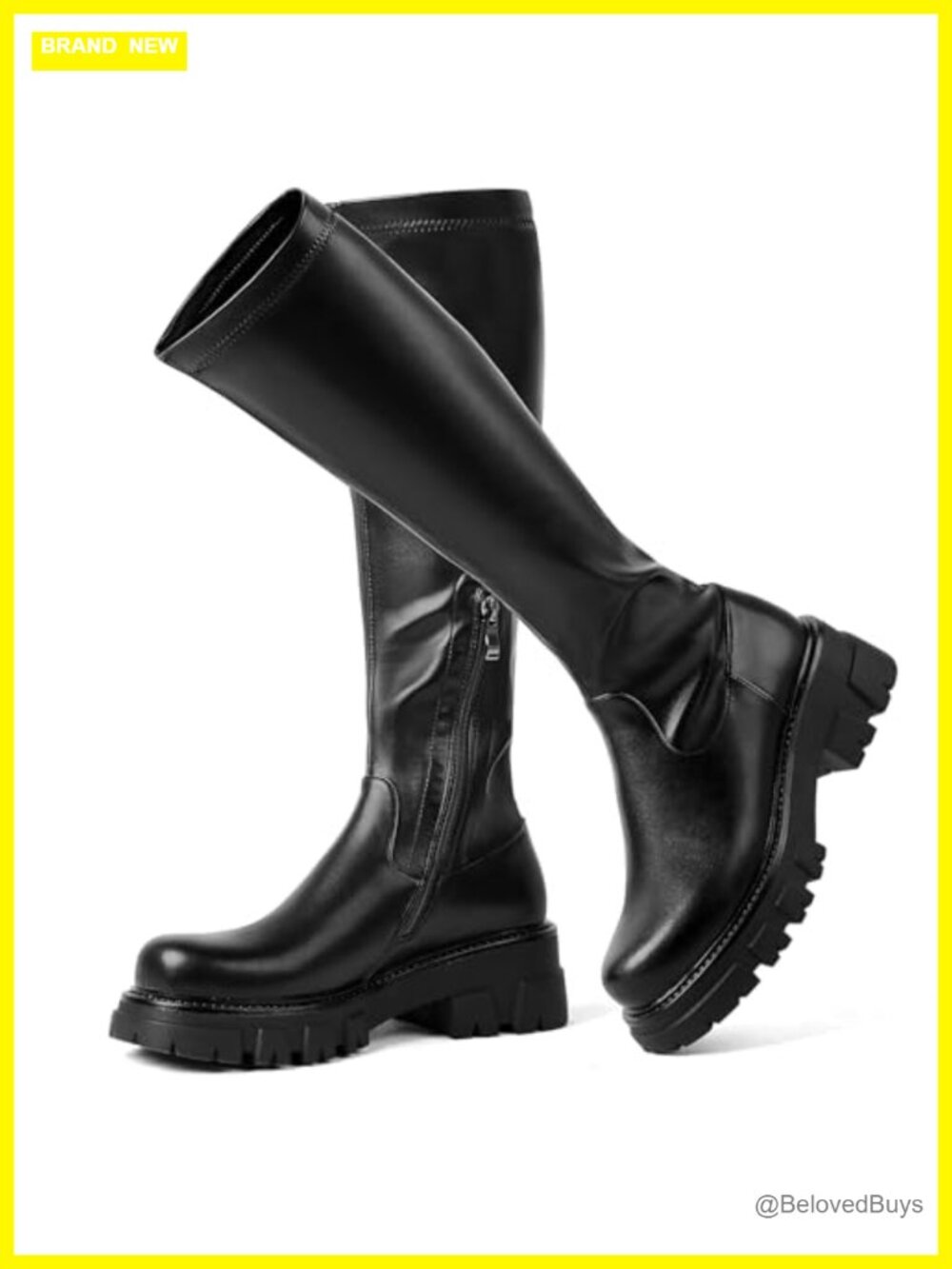 Women's Platform Knee High Boots Stretch Long Chunky Faux Leather